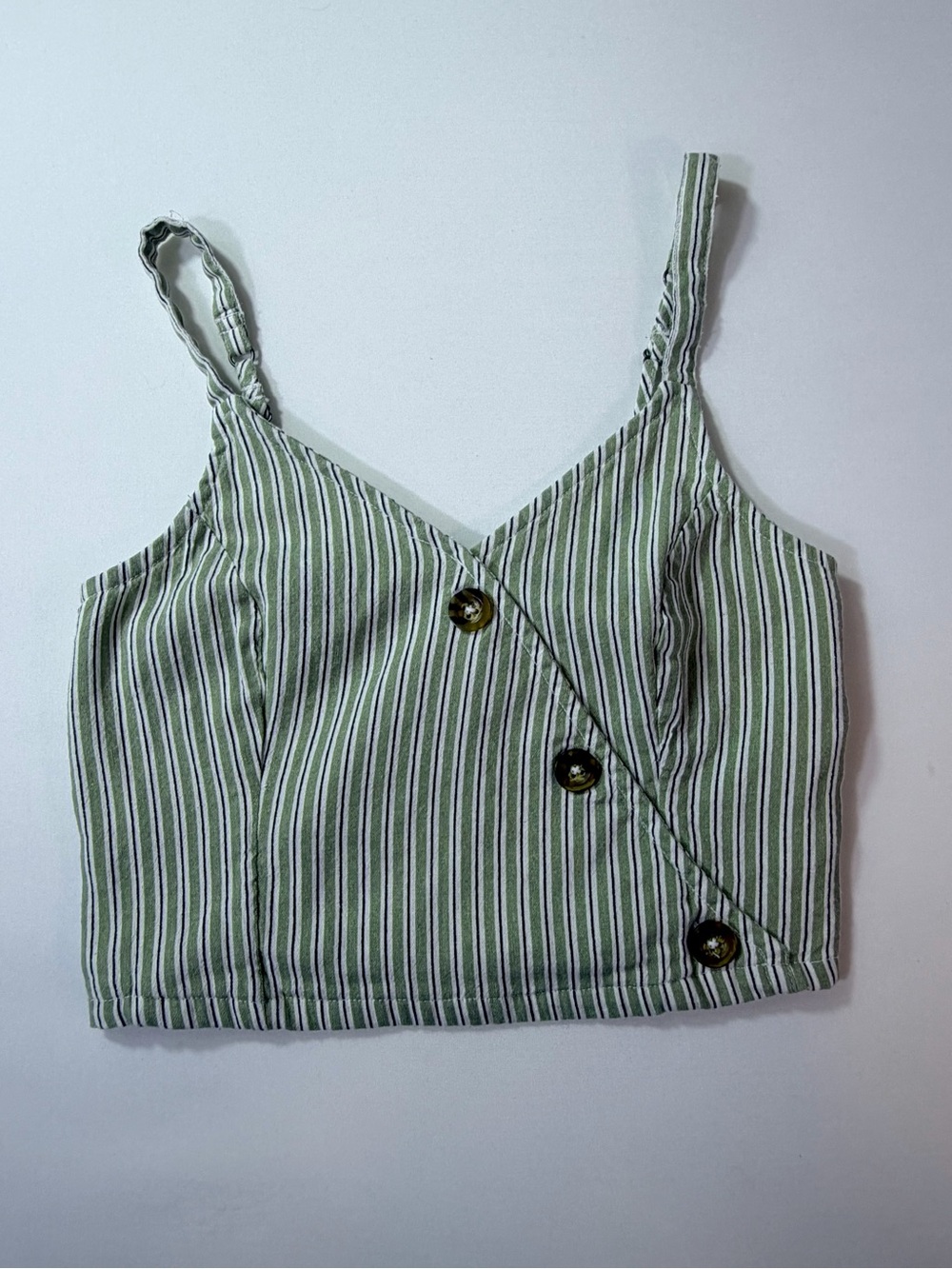Hollister Green Striped Crop Cami with Button Trim Size Medium